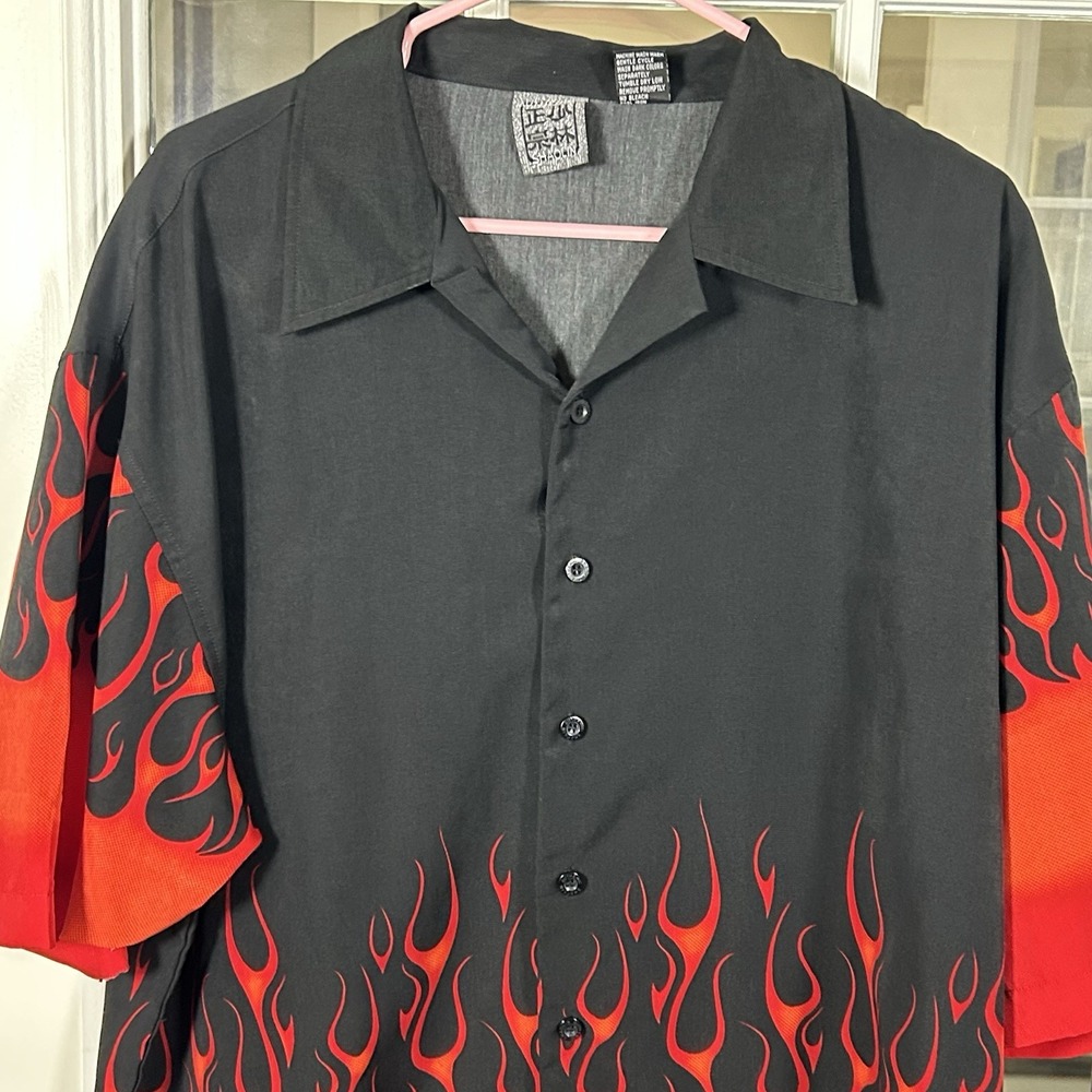 Authentic Shaolin Vintage Y2K Flame Print Camp Collar Button Up‎ Shirt XL - Picture 6 of 11